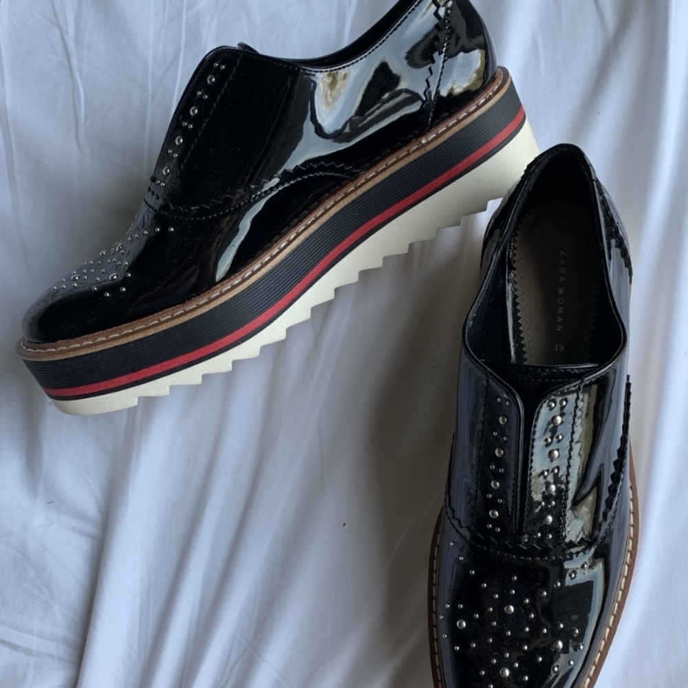 Zara faux leather platform Oxford slip on loafer